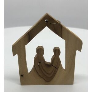 Vintage Hand Carved Wood Nativity 2" Baby Jesus, Mary, Joseph Christmas Ornament